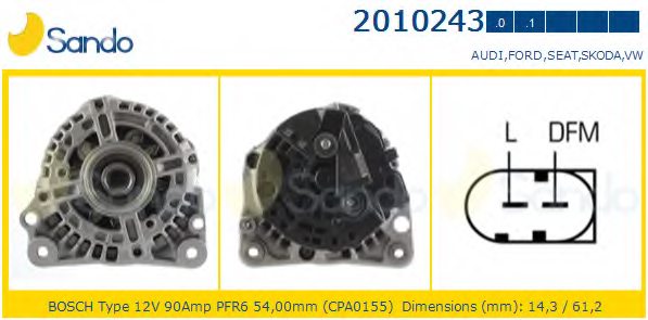 ALTERNATORE 12V 90A AUDI A3/VOLKSWAGEN GOLF IV 1.9 TDI