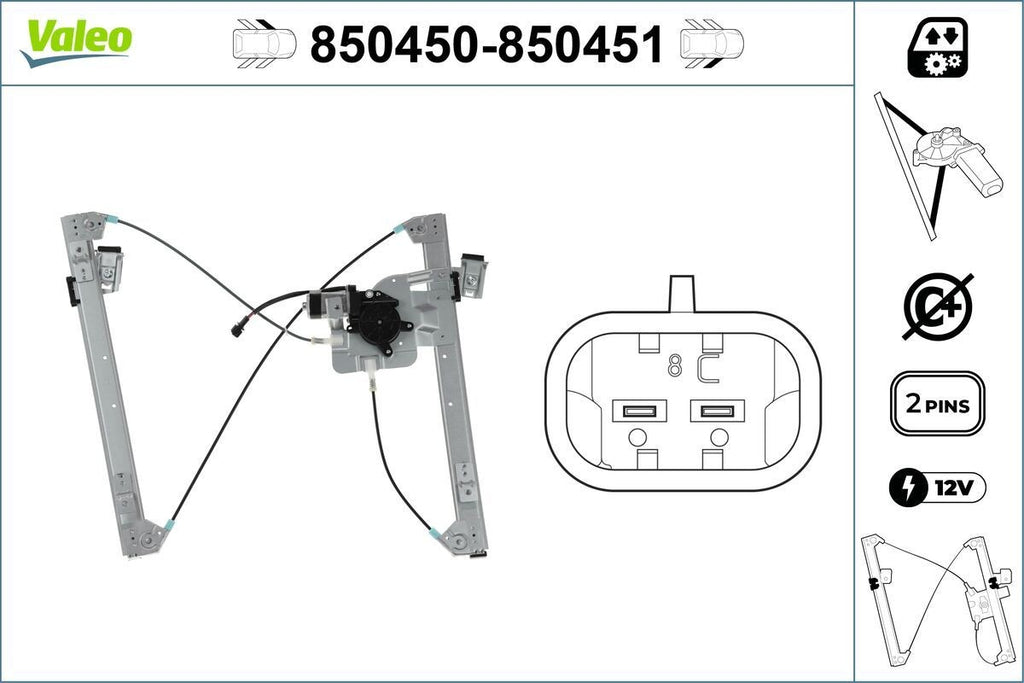 ALZACRISTALLO CON MOTORE 2 PIN VOLKSWAGEN POLO PORTE ANTERIORI (4P) (11/1999>10/2001)