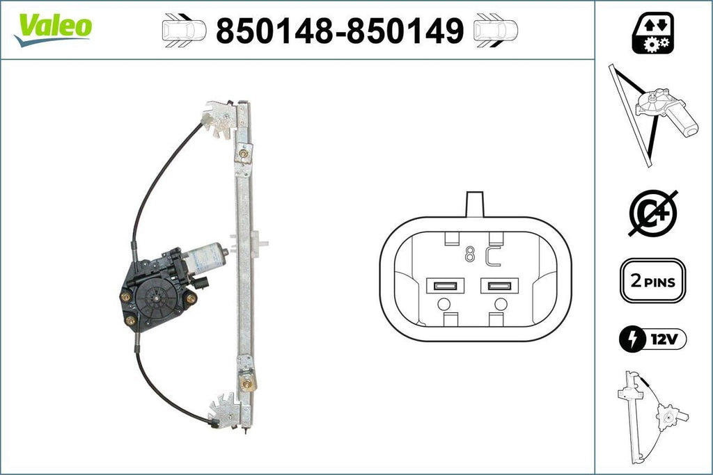 ALZACRISTALLO MECCANISMO ANTERIORE 3 PORTE (MOTORE 2 PIN) FORD-FOCUS 09/'01->10/'04