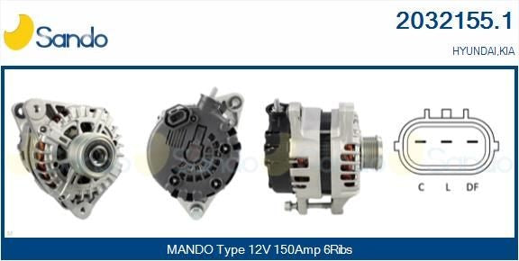 ALTERNATORE 12V 150A  HYUNDAI iX35/KIA SPORTAGE III CRDi